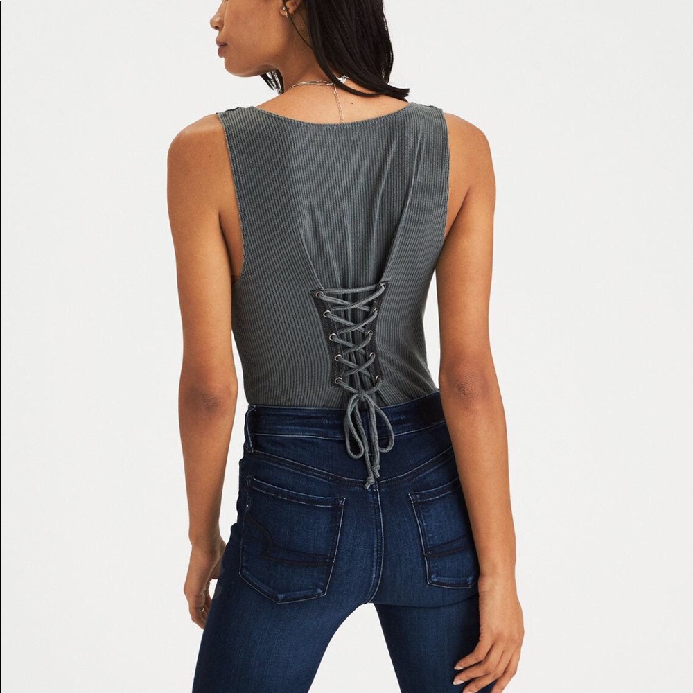 AE Corset-Back Bodysuit Soft & Sexy. Olive. Size S